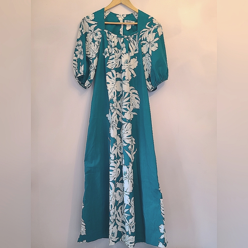Teal Floral Maxi Dress - Hawaiian Print